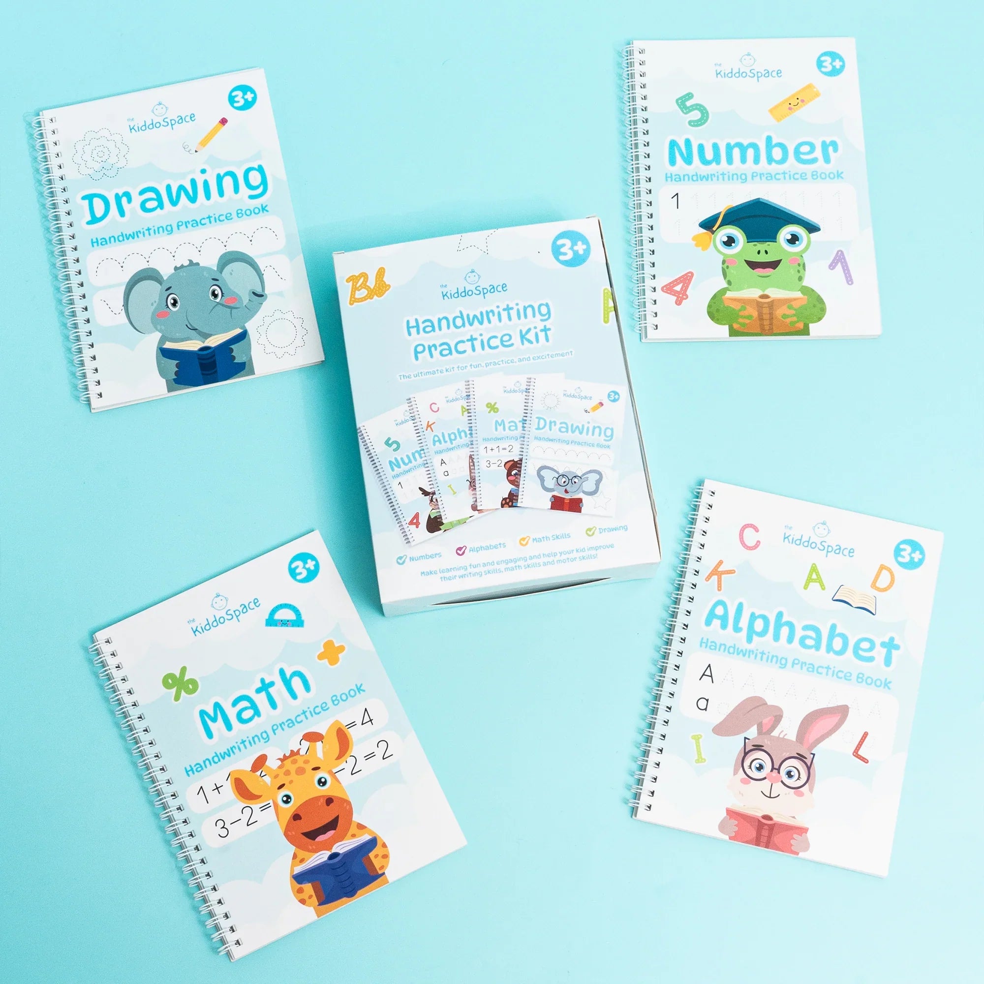 KiddoSpace’s Handwriting Practice Kit (4 A5 Books + 1 Pen Grip + 1 Special Ink Pen)
